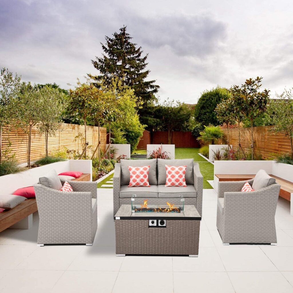 Sunbury Outdoor 4-Piece Patio Furniture With Propane Fire Pit Table