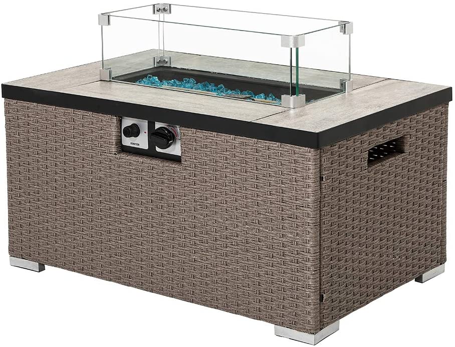 Sunbury Warm Grey Rattan Fire Pit Table