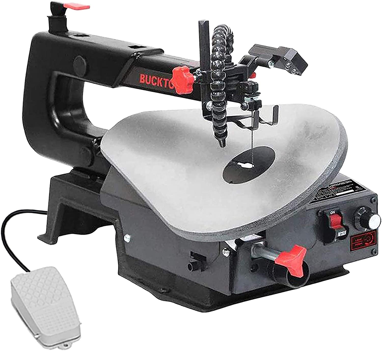 BUCKTOOL 16-inch Variable Speed Scroll Saw Pin or Pinless Blade with Pedal Switch Cast Iron Work Table