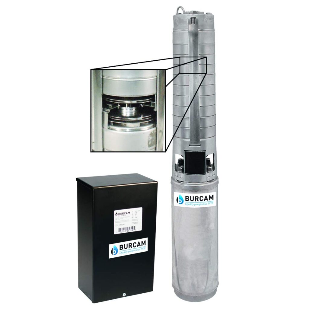 BURCAM 101128H 1/2 HP 10 GPM All Stainless Steel Impellers Series Deep Well Submersible Pump 3 Wire + Ground with Control Box