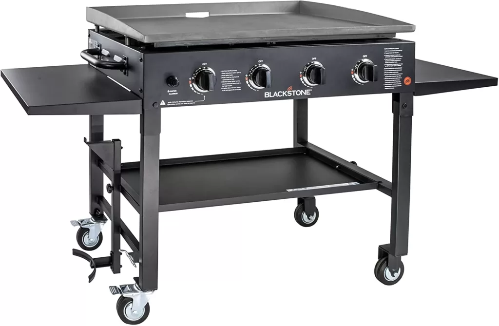 Blackstone 1554 Cooking 4 Burner Flat Top Gas Grill Propane Fuelled Restaurant Grade Professional 36” Outdoor Griddle Station with Side Shelf