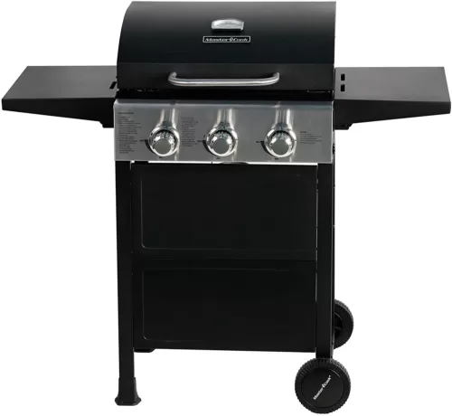 MASTER COOK 3 Burner BBQ Propane Gas Grill, Stainless Steel 30,000 BTU Patio Garden Barbecue Grill with Two Foldable Shelves