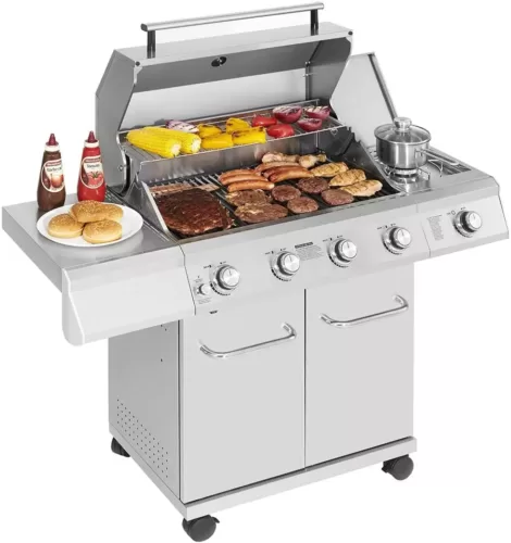 Monument Grills 4-Burner Propane Gas Grill in Stainless Steel with LED Controls & Side Burner