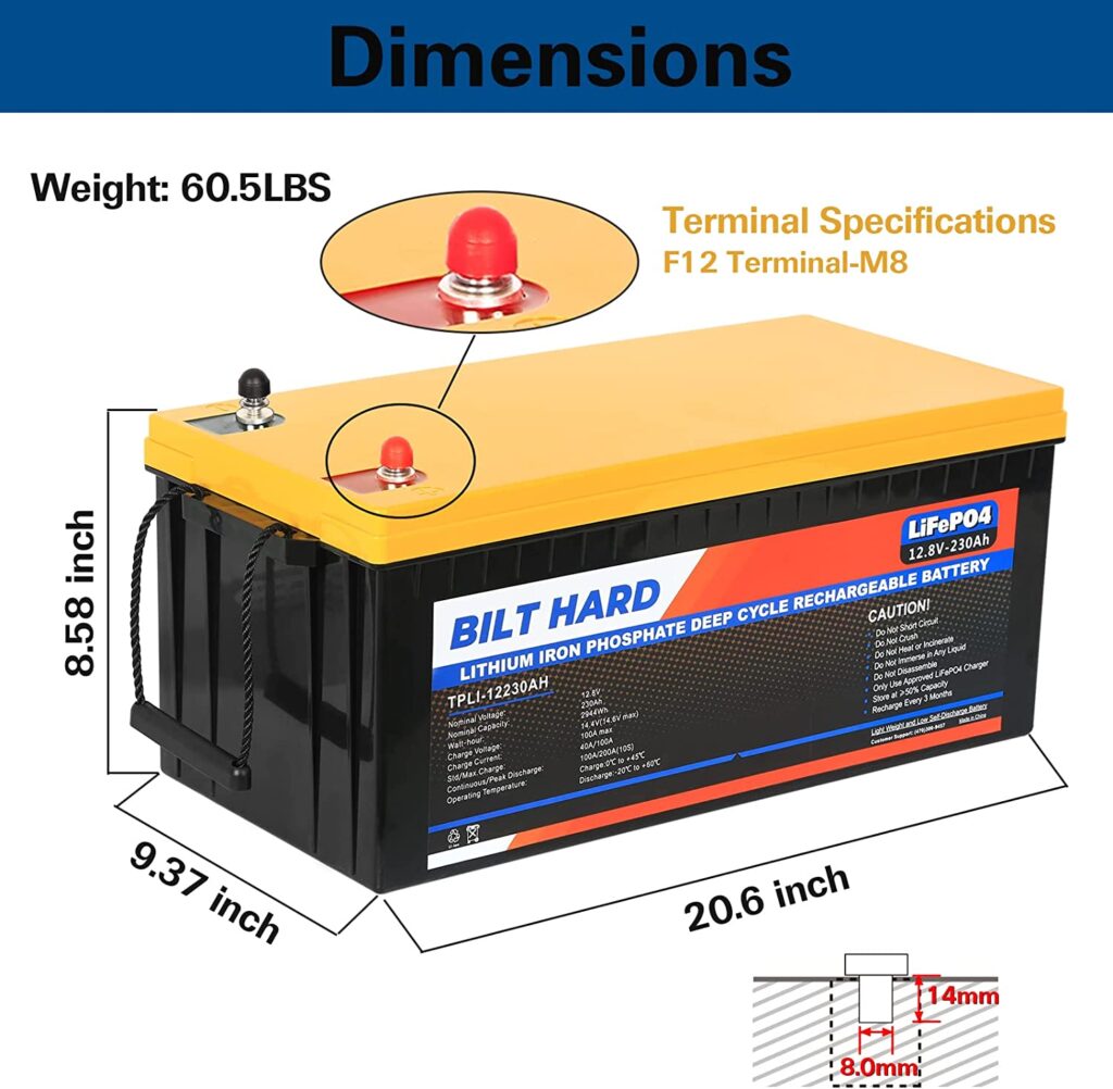 WEIZE 230Ah LiFePO4 Battery Dimensions